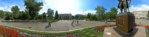 Monument of Ivan Polzunov near Atay State Technical University. Barnaul, Russia. August, 2009.