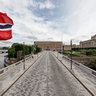 Norrbro in Stockholm – Flags of Sweden and Norway flying halfmast.