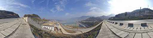 The Yichang Three Gorges dam area looks at the dam
