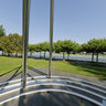 Energy pyramid next to the Rhine Tower Duesseldorf