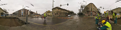 Tram traffic project building operations - road resolution with workers