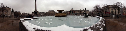 London snow Trafalgar Square Pond