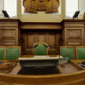 At the speakers place of plenary chamber of the Latvian parliament