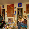 Drinking coffee at the workshop of Rashid, artist from Belleville, Paris