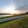 Sunset over the Daugava River at hydroelectric power station in Aizkraukle, Latvia