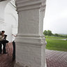 Ascension Church in Kolomenskoye. Rain. Under the porch. Mocsow.